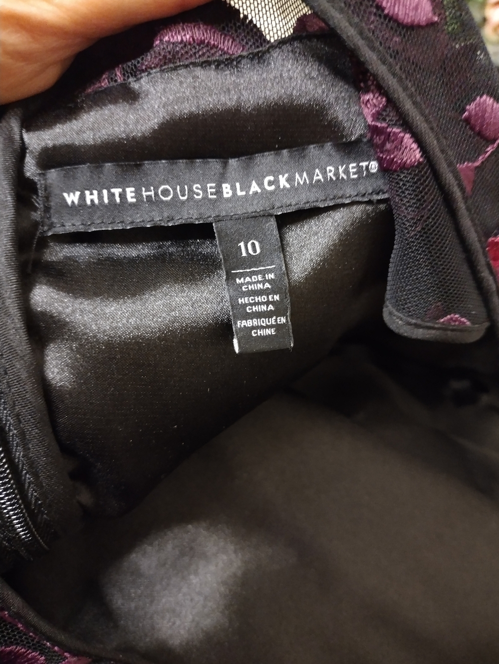 White House Black Market Sleeveless Black Dress With Burgundy Floral Embroidery - Picture 8 of 11